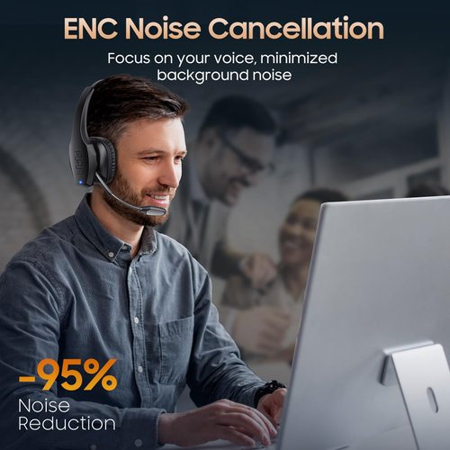 Trucker Bluetooth Headset, Wireless Headset with Mic, Bluetooth Headset with Dual Noise Cancelling Microphone & Mute Button, 55Hrs Working Time PC Headset for Cell Phones, Computer, Truck Driver