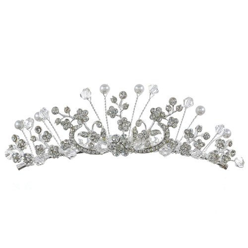 SAMKY Crystal Flower Tiara Comb - Crystal Flower Faux Pearl T757