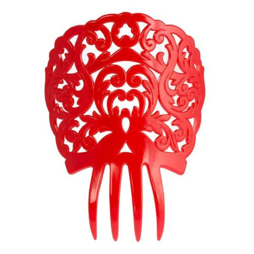 Ole Ole Flamenco Hair Comb for Dancers with Ornamental Design Spanish Hair Pins for Dancers (Red)