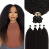 Lacerhair I Tip Hair Extensions Human Hair Kinky Straight Natural Black Color 1B 12 Inch I Tip Hair Extensions Pre Bonded Hair Extensions Micro Links Human Hair for Black Women 50 Strands/Pack 40G
