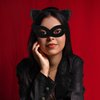 Ondder Black Cat Women Mask and Ears Mysterious Catwoman Mask and Ears Glitter Cat Ears Headband for Women Girls Black Cat Mask Catwoman Costume Mask Headband for Women Girls