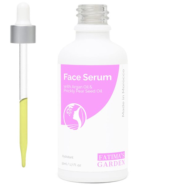 Fatima's Garden Face Serum, with Argan Oil and Prickly Pear Seed Oil, Moroccan Oils 100% Organic anti aging Moisturizer - 1.7 Fl Oz / 50 ml