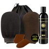 Tan Physics Self Tanner, 8 Fl oz with Face & Body Mitts, Black Exfoliation Gloves and Travel Bag - Tan Physics True Color Sunless Tanner - Tan Physics Sunless Tanner - 6 Pieces