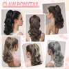 Cesomeey Ponytail Extension, 14 Inch Claw Clip in Ponytail Extension for women, Layered Wavy Hair Ponytail Extension, Soft Natural Looking Synthetic Hair Piece for Women (1B#-Black, 14Inch)