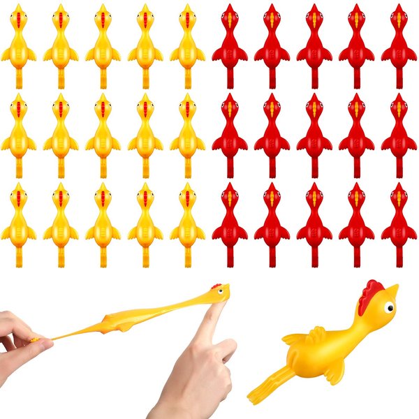 Sumind 30 Pcs Flying Chicken Slingshot, Rubber Chicken Finger Slingshot Stretchy Chicken Shooter Slingshot Turkey Chicken Gun for Christmas Party Favors Gift Goodie Bag Stuffers(Turkey,Yellow, Red)