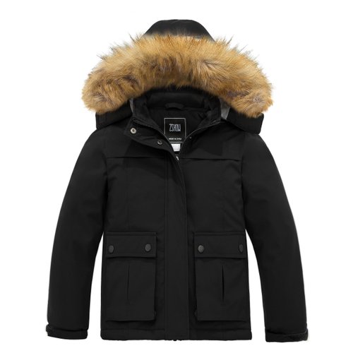 ZSHOW Girls' Winter Coat Windproof Waterproof Ski Jacket with Removable Faux Fur Hood(Black,8)
