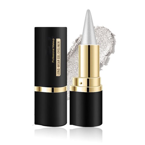 Yeuxtty Silver Gel Eyeliner Pencil, Glitter Silver Eyeliner Pencil Waterproof Smudge Proof Eye Liner Pen Cat Eye Black Smokey Silver Glitter Eye Liners Eyeshadow Sticks for Women Girls