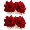 AKOAK 1 Pack Double Rose Hair Comb, Bride Hair Comb Women's Wedding Hair Accessories Bride Flamenco Dancer Hairstyle Girl Halloween Cosplay Party(Red)