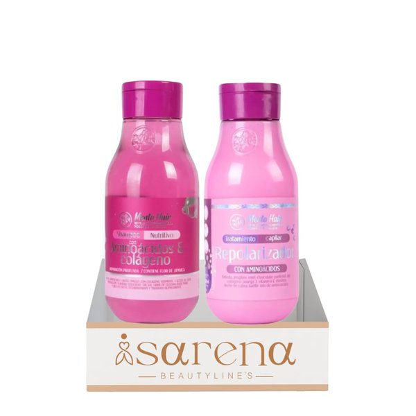 Isarena Beautylines 2 Pack Shampoo y Tratamiento acondicionador Repolarizador colageno y aminoacidos Menta hair 550ml Vegan, Organic, apto post decoloraciones, alisados Hair Natural Shampoo free salt
