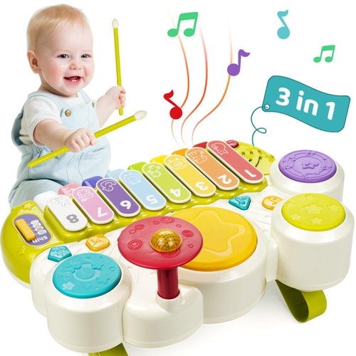 Marstone Baby Piano Toy,Music Instruments Toys 3 in 1 Piano Keyboard Xylophone Drum Set for Toddlers 1-3, Montessori Educational Learning Toy for 1 2 3 Year Old Birthday Xmas Gift