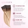 DIYOMO Halo Hair Extensions - Dark Brown to Gold Blonde and Bleach Blonde Halo Hair Extensions Real Human Hair Adjustable Size Removable Secure，Halo Extensions Real Human Hair, 3/8/22 80g 18Inch