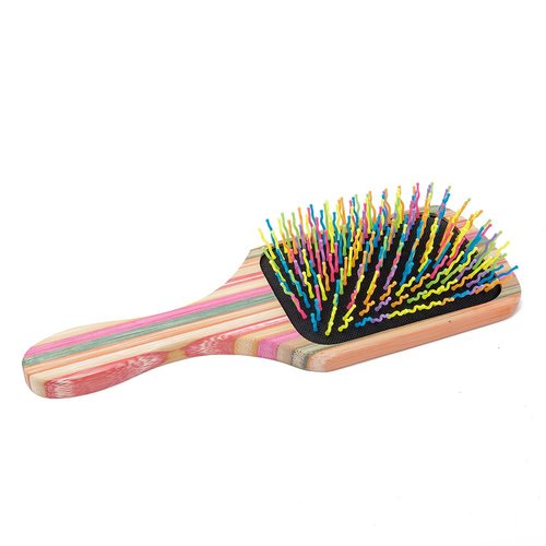 WIN SUN Natural Bamboo Paddle Hair Brush, Black and Multicolor, Hair Brush for Women, Girls and Kids, Detangling Brush for All Hair Types, 9.6in*6.1in*1.8in, 125g