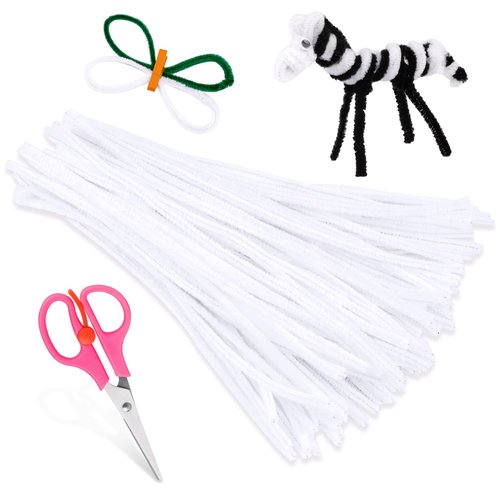 Zxiixz 100Pcs Pipe Cleaners, Pipe Cleaners Craft, Creative Craft Pipe Cleaners for Festivals Decoration, Chenille Stems Crafting Pipe Cleaners, Craft Supplies for Home DIY Hand Arts Decorations/White