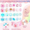 Press on Nails Girls, Thrilez Kids Fake Nails Press ons Kid Size Stick On Nail Tips Square Short Cute 3D Nail Charms Acrylic Nails for Girls Gifts Kids Nail Art