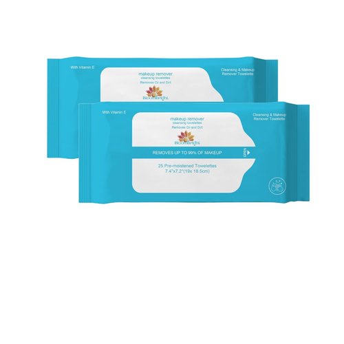 Makeup Remover Wipes, Gentle Pre-Moistened Cleansing Towelettes to Condition Skin & Remove Dirt, Oil, and Makeup, twin pack(50 count)