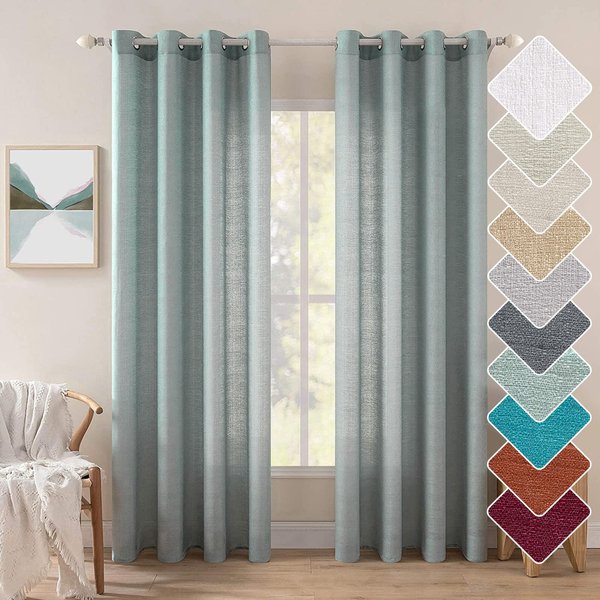 MIULEE Teal Green Linen Textured Curtains 2 Panels for Bedroom Living Room Thick Linen Look Light Filtering Privacy Semi Sheer Curtains Grommet Voile Drapes Window Treatments W 52 x L 84 inches
