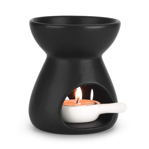 ComSaf Essential Oil Burner Wax Melt Burners Set of 1, Aromatherapy Aroma Burner Ceramic Oil Diffuser Candle Tealight Holder Home Bedroom Decor Christmas Housewarming Gift, Black