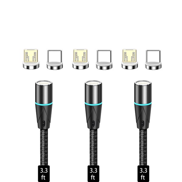 N. NETDOT Gen12 Micro-USB and USB-C[3.3ft,3 Pack Black] Magnetic Fast Charging Data Transfer Cable Compatible with Android Device