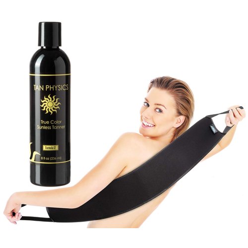 Tan Physics Self Tanner, 8 Fl oz with Back Applicator - Tan Physics True Color Sunless Tanner - Tan Physics Sunless Tanner