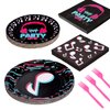 DYLIVeS 96 Pcs Music Party Supplies, Music Theme Birthday Party Decorations Disposable Tableware Packs Music Note Party Supplies for Girls - 9'' and 7'' Plates and Napkins, Forks (Serves 24)