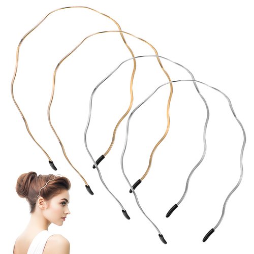 Mabor 4Pcs Metal Hair Band Trendy Gold and Silver Thin Headbands for Women Teen Girls Wavy Metal Hairband Elegant Squiggly Headband Designer Hair Accessories