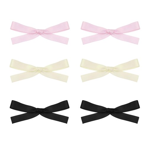 Penta Angel 6Pcs Small Hair Bow Satin Ribbon Bow Clips Hair Bowknot Barrette Decoration Accessories for Women Girls (Black, Beige, Pink)