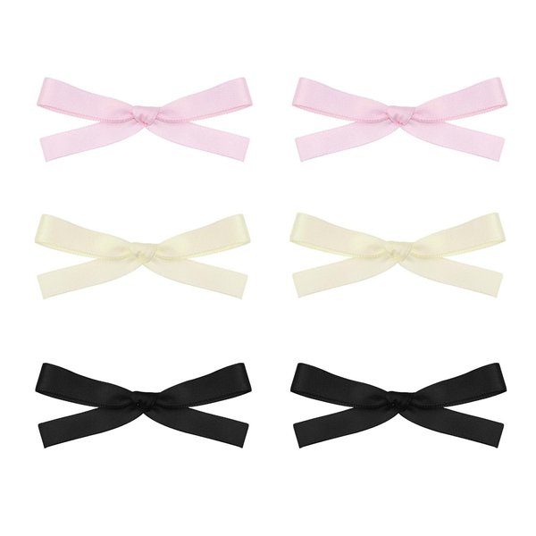 Penta Angel 6Pcs Small Hair Bow Satin Ribbon Bow Clips Hair Bowknot Barrette Decoration Accessories for Women Girls (Black, Beige, Pink)