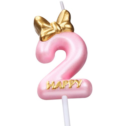 Candle Pink Birthday Candle Girl Happy Birthday Cake Topper, Birthday Baking Celebration Reunions Anniversary Party Supplies (Number 2)