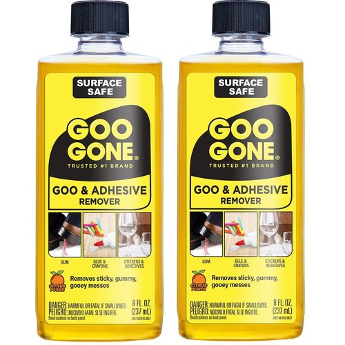 Goo Gone Adhesive Remover - 2 Pack - 8 Ounce - Surface Safe Adhesive Remover Safely Removes Stickers Labels Decals Residue Tape Chewing Gum Grease Tar Crayon Glue
