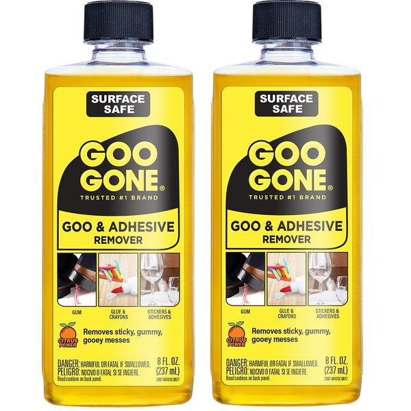Goo Gone Adhesive Remover - 2 Pack - 8 Ounce - Surface Safe Adhesive Remover Safely Removes Stickers Labels Decals Residue Tape Chewing Gum Grease Tar Crayon Glue