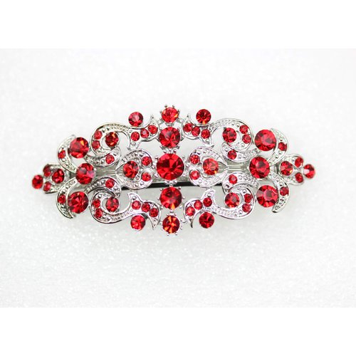Faship Gorgeous Red Crystal Floral Hair Barrette Clip