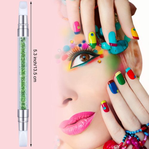 Maitys 10 Pieces Dual Tipped Silicone Nail Tools Nail Sculpture Pen Brushes Rhinestone Nail Polish Acrylic Carving Pen Silicone Head Manicure DIY Brush Dotting Tools Kit for Home Salon