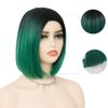 Salaibs Green Bob Wigs for Women Dark Root Short Ombre Green Straight Hair Wig Middle Part Natural Fiber Daily Wig