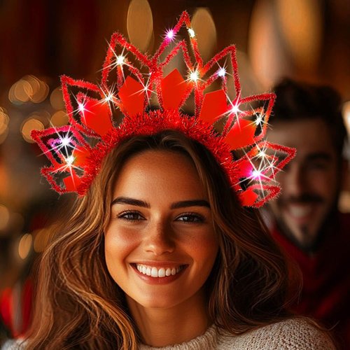 GENBREE Light Up Christmas Hair Band Led Xmas Nightclub Headbands Rave Party Costume Hair Accessories for Women (Red)