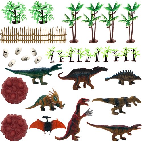 MIUTRUE Dinosaurs Cake Decorating Kit Plastic Dinosaurs Figures Trees & Dinosaur Eggs and Egg Nest Dinosaur Figures Toy for Kids