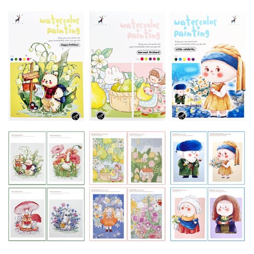 Watercolor Painting Paper Set for Kids&Adults Beginners Creative All in One Pocket Watercolor Painting Book DIY Paint with Water Coloring Papers Line Sketch Watercolor Coloring Kit for Kids