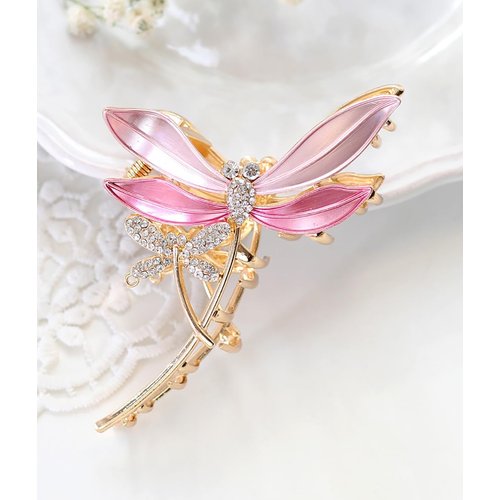 Metal Big Hair Claw Clips, Dragonfly Lotus Rose Shiny Rhinestone Nonslip Hair Jaw Clips Hair Catch Barrette Clamp Hair Accessories for Women Girls