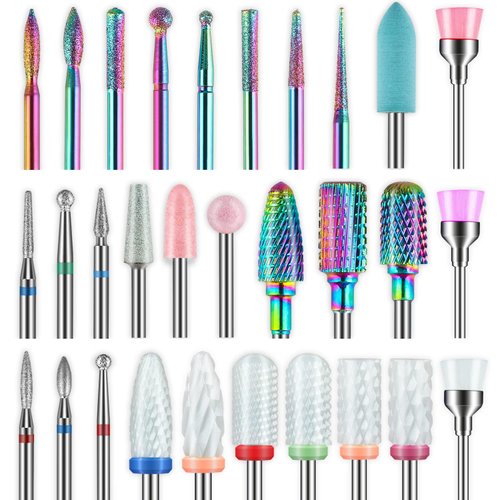 Depvko 30Pcs Nail Drill Bits,3/32 Inch Ceramic Bits for Nails Sets, Diamond Cuticle Efile Carbide Remover Bits for Home Salon Acrylic Gel Nail Manicure Pedicure Tools(Come with 3 Cases)