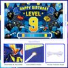 Video Game 9th Birthday Party Decorations Blue Black Happy Birthday Level 9 Banner Backdrop Honeycomb Centerpieces Hanging Swirls Tissue Paper Pompoms Kit for Boy 9 Years Old Game Controller Supplies