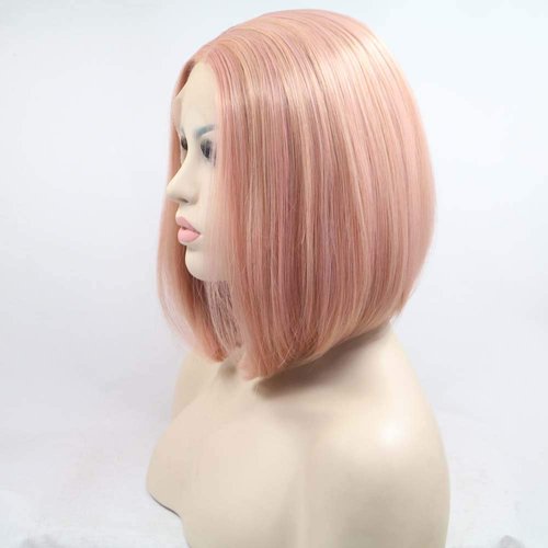 melody wig Melody Synthetic Lace Front Bob Wigs Short Straight Hair Peach Red Wigs For Women Rose Gold Pink Wigs Heat Resistant Fiber Pink Wigs Middle Part 14" …