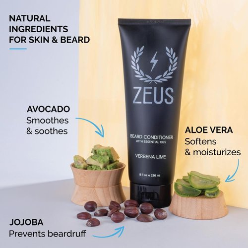 ZEUS Beard Conditioner Wash, Green Tea & Natural Ingredients to Cleanse & Soften Beard – MADE IN USA (Verbena Lime) 8 oz.