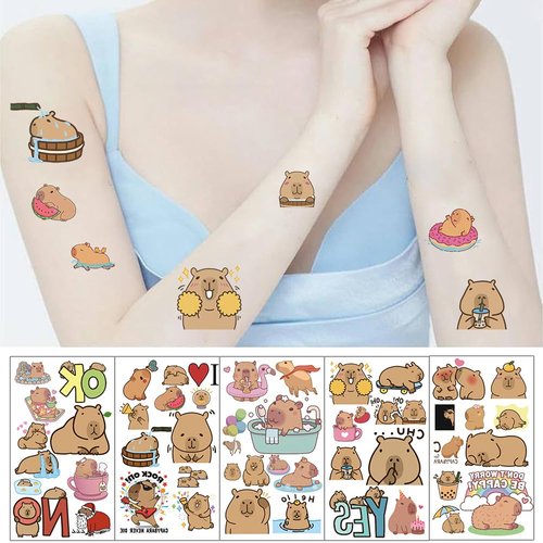 Y 10 Sheet Capybara Temporary Tattoo Stickers Men Women Girls Makeup Festival Carnival Birthday Party Fake Body Tattoos for Animals Capybara Theme Face Tattoos Body Tattoos