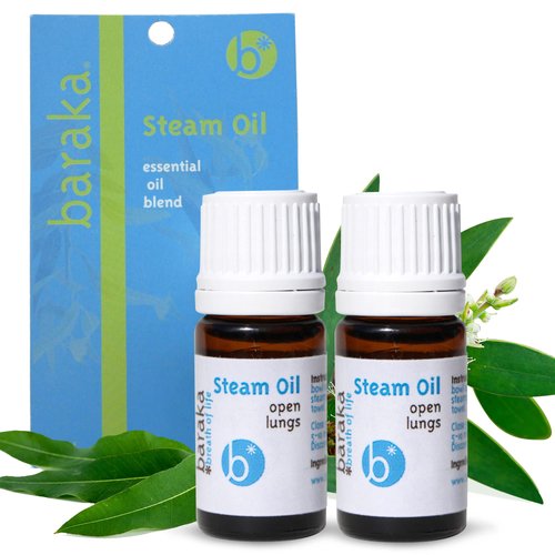 Baraka Steam Oil 100% Natural Pure Aromatherapy Essential Oil with Camphor, Niaouli, & Eucalyptus - Essential Oil for Diffuser, Humidifiers, & Steam Water for chest & nasal congestion -5ml (Pack of 2)