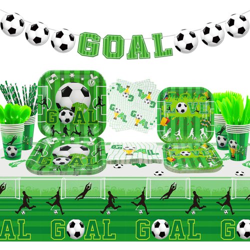 Soccer Party Decorations - Including Soccer Element Banner, Plates, Napkins, Cups, Tableware, Tablecloth, Soccer Birthday Supplies for Kids and Soccer Fans - Serves 20