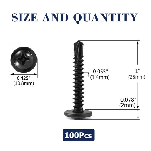#8 x 1" Sheet Metal Screws 100Pcs 410 Stainless Steel Truss Head Fast Self Tapping Screws Black Oxide by SG TZH