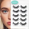Hermosa Nashville Noir 3D Mink Lashes with 33mm Black Cotton Band and Dramatic Hairs, 5 Pairs Multipack,Real Mink EyeLashes Round Shape and Easy Apply of More than 20 Wears DRD006
