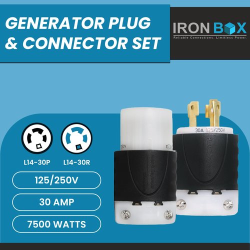 IronBox Electric L14-30P + L14-30R Generator Plug & Connector Set - 30A, 125/250V, 4-Prong for 7500W Generators - Twist Lock Adapter - UL Listed Electrical Connectors for Power Backup (Pack of 1)