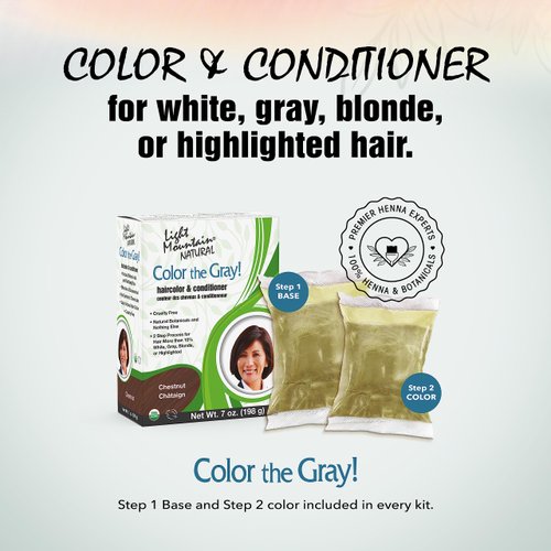 Light Mountain Henna Hair Color & Conditioner, Color the Gray - Chestnut Hair Dye for Men/Women, Chemical-Free Semi-Permanent Hair Color for White, Gray, Blonde, or Highlighted Hair, 7 Oz