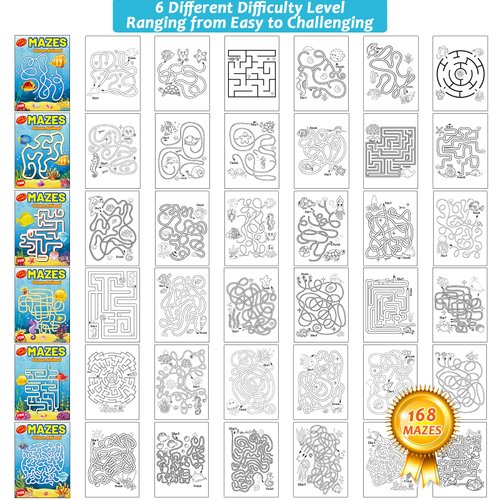Wiooffen 168 Pages Under The Sea Maze Books for Kids Ages 3-8, 6-Pack- 6 Beginner Level Kids Activity Books Busy Books Ocean Animals Activity Books Coloring Books Fun Games Birthday Gifts Supplies