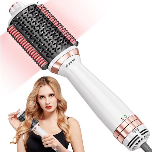 Niomuis Blow Dryer Brush Hair Dryer Brush Smooth Heated Comb Dual Mode for All Hair Types, 4 in 1 Styler Volumizer, Professional Salon Hot Air Brush for Drying Straightening Curling Volumizing Hair